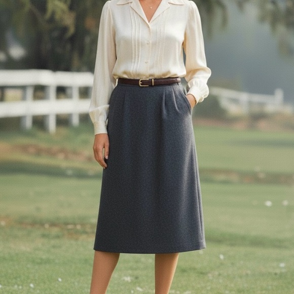 Vintage Pendleton Wool A-Line Midi Skirt Size 12 Large Grey Classic 70s 80s - Picture 9 of 10